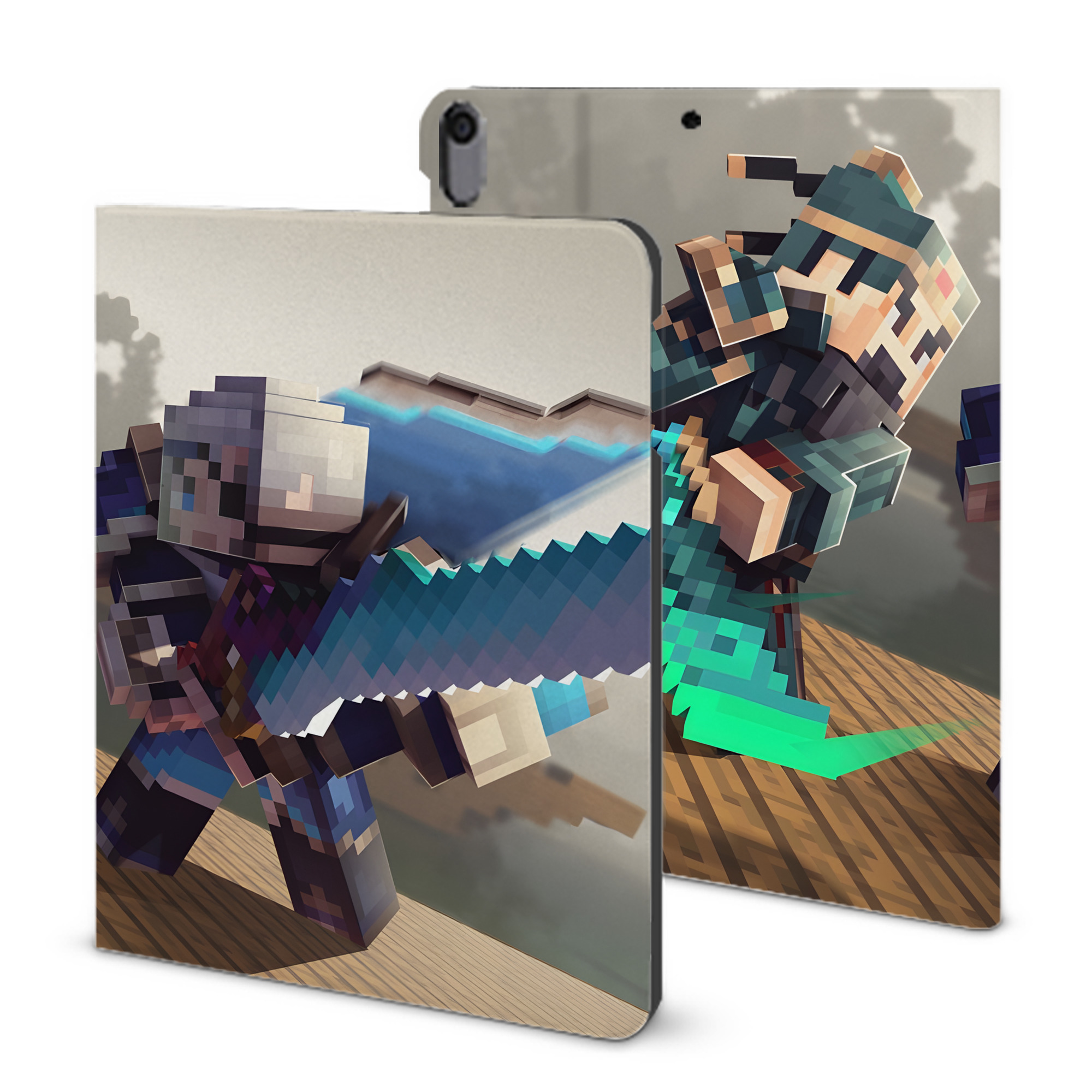 （画像用） マインクラフト ブロックの世界 Minecraft MC Block world IPad ケース ブック型 PUレザー TPU 耐衝撃 軽量 薄型 ペン収納なし 全面保護 IPad 各モデル対応